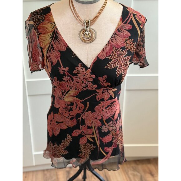 Johnathan Martin silk babydoll Floral Tie Top M  Whimsigoth Y2K Romantic fairy - Picture 2 of 11